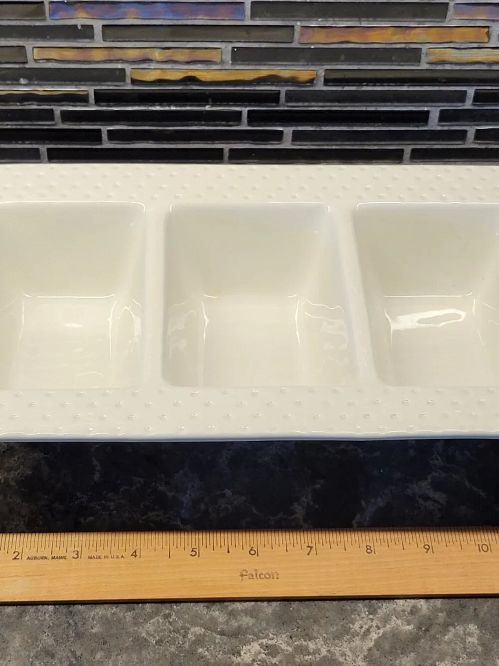 NORA FLEMING SWISS DOT 3 SECTION CONDIMENT GARNISH SERVING DISH TRAY VINTAGE